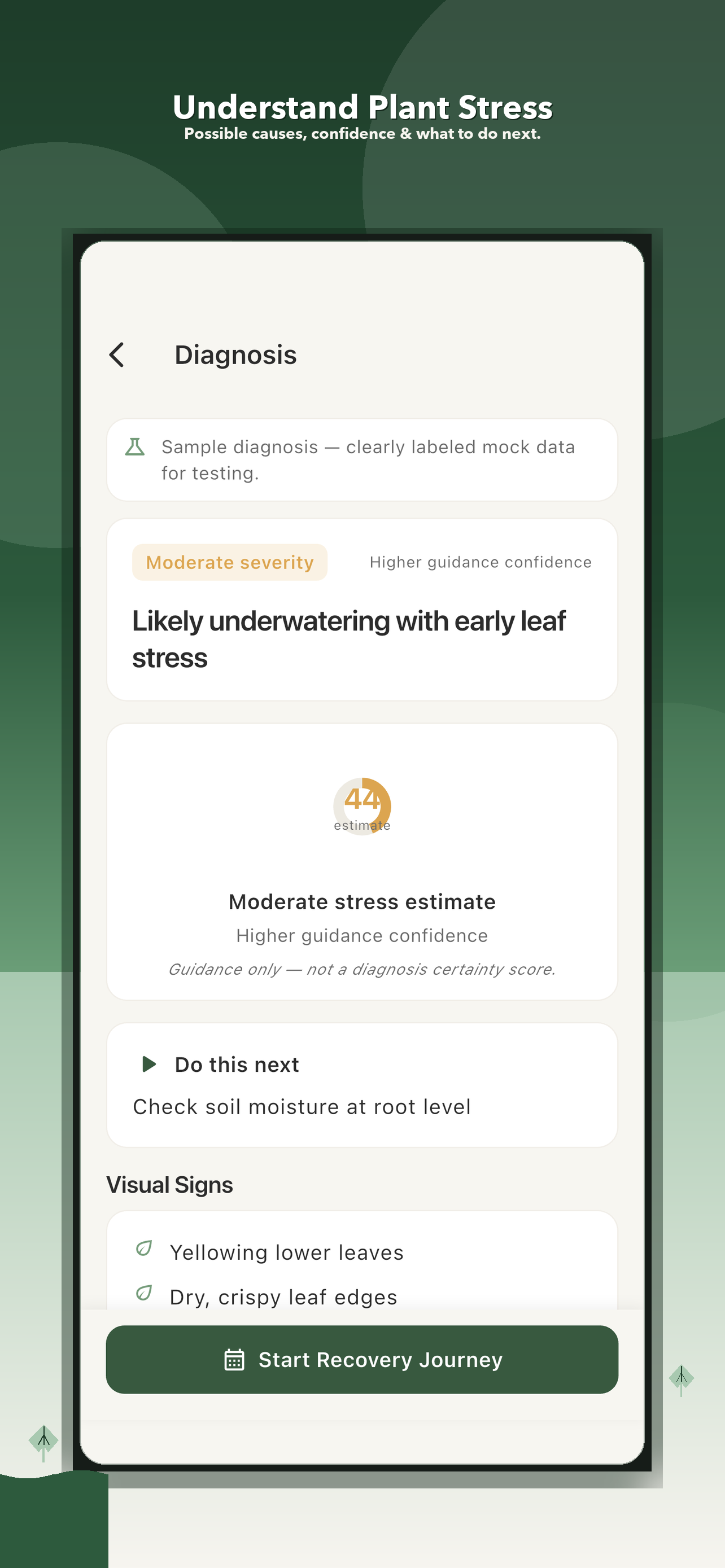 PlantGuard AI diagnosis result screen