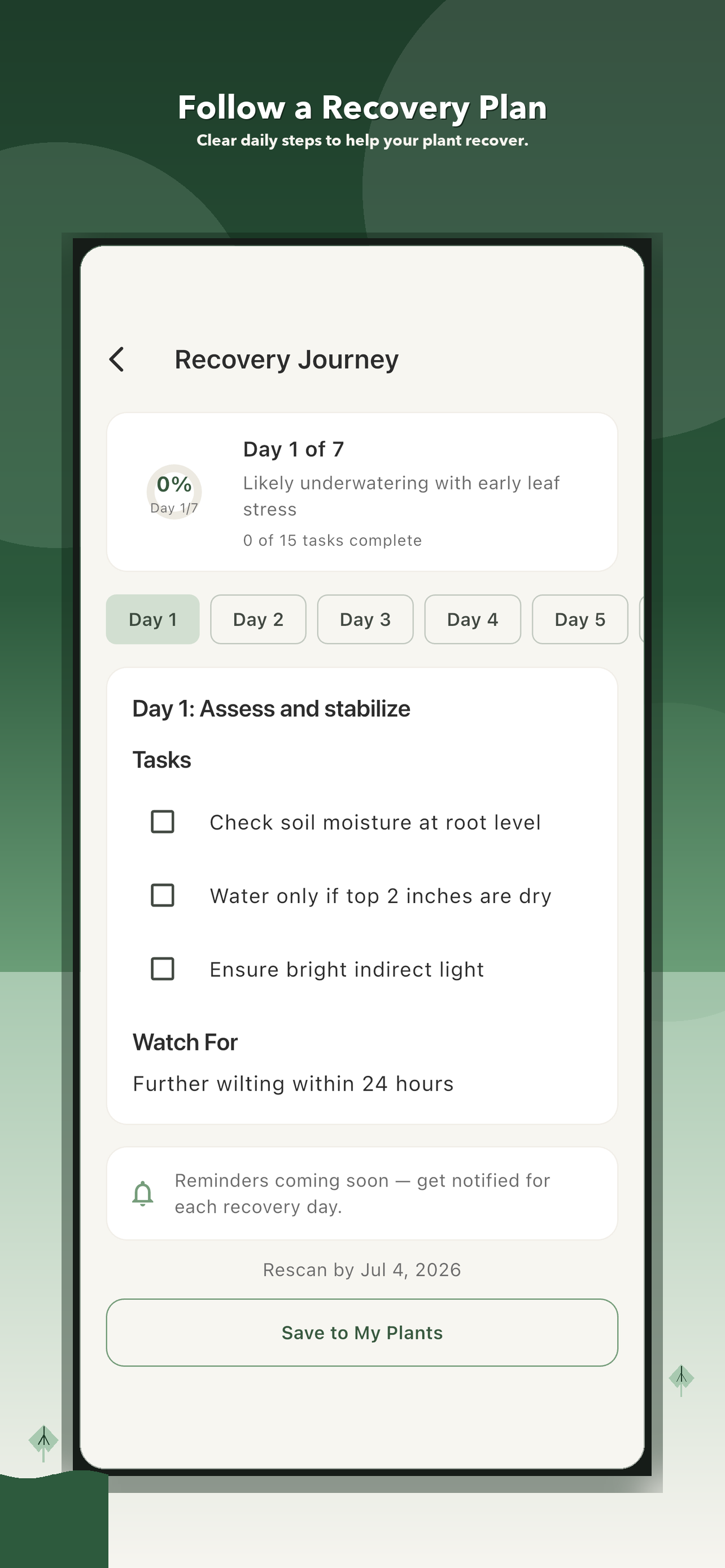 PlantGuard AI recovery plan screen